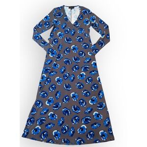 Twiggy London Blue Gray Floral Long‎ Sleeve Maxi Dress Size M Casual